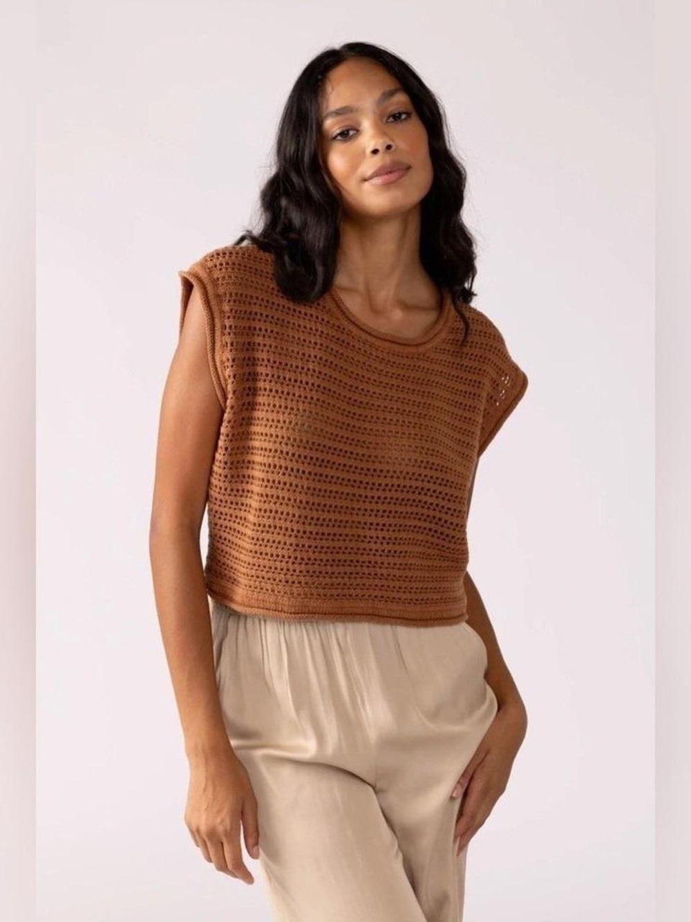 Z Supply Crochet Knit Top - Brown